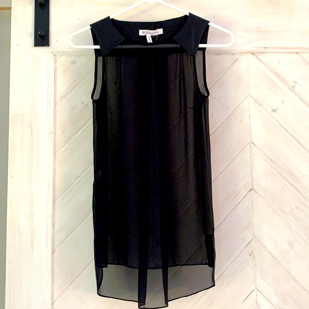 BCBG Generation Sheer Top with leather detail